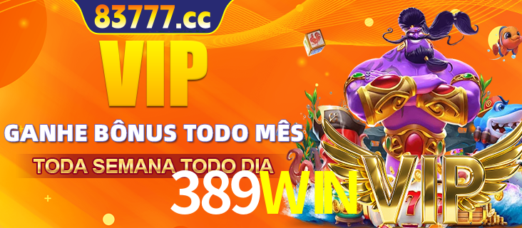 Banner promocional do 389WIN oferecendo 100% de recompensas adicionais contínuas para quem fizer o login diário (Daily sign-in), com um mascote de coelho.