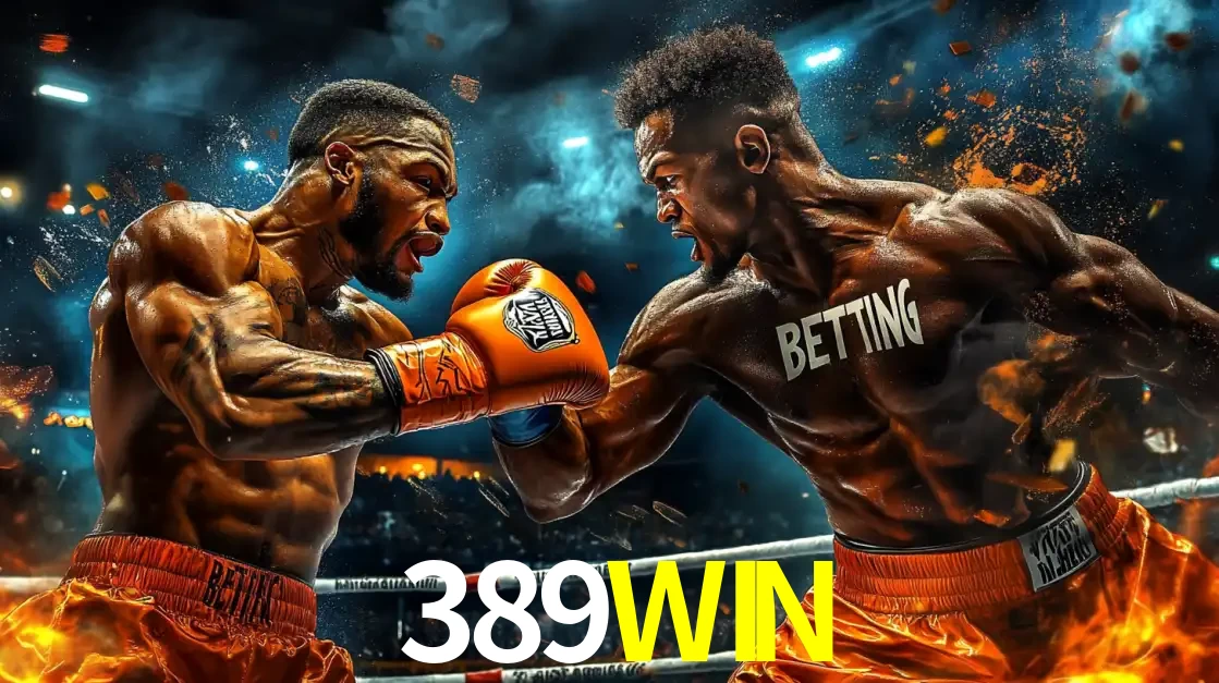Dois boxeadores em uma luta intensa e explosiva, representando a adrenalina e as oportunidades de apostas em esportes de combate disponíveis na plataforma 389WIN.