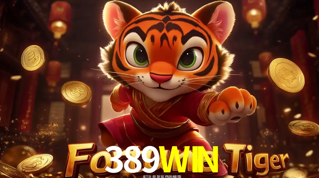 O carismático mascote do jogo de slot Fortune Tiger, um tigre fofo em pose de artes marciais, pronto para trazer sorte e multiplicadores de ganhos no cassino online 389WIN.
